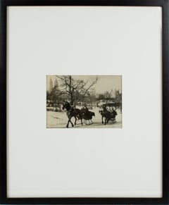 Sled Race in Central Park, 1934 Silver Gelatin Black-White Photography Framed