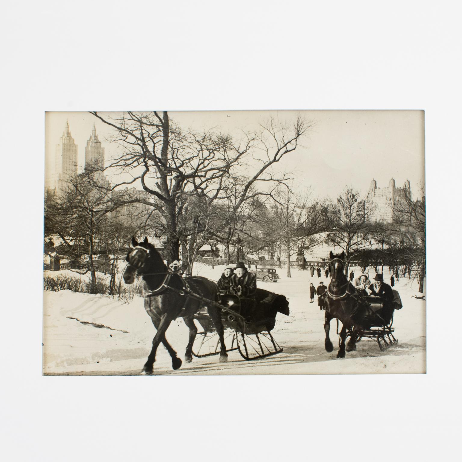 Sled Race in Central Park, 1934 Silver Gelatin Black-White Photography Framed For Sale 5