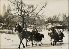 Sled Race in Central Park, 1934 Silver Gelatin Black-White Photography Framed