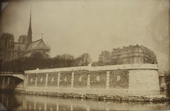 Antique Notre Dame Cathedral and Ile de la Cité, Silver Gelatin B and W Photography