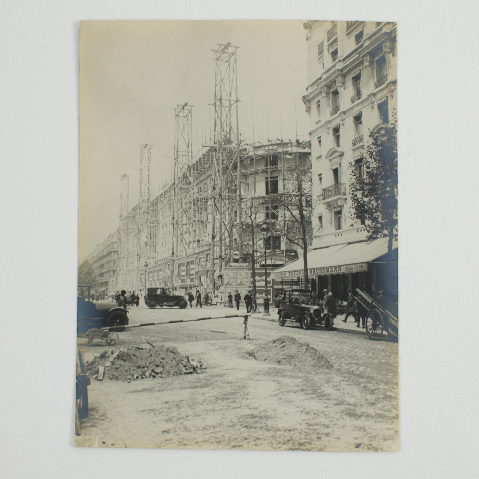 Boulevard Haussmann Construction, Paris 1926, Silver Gelatin B and W Photography For Sale 1
