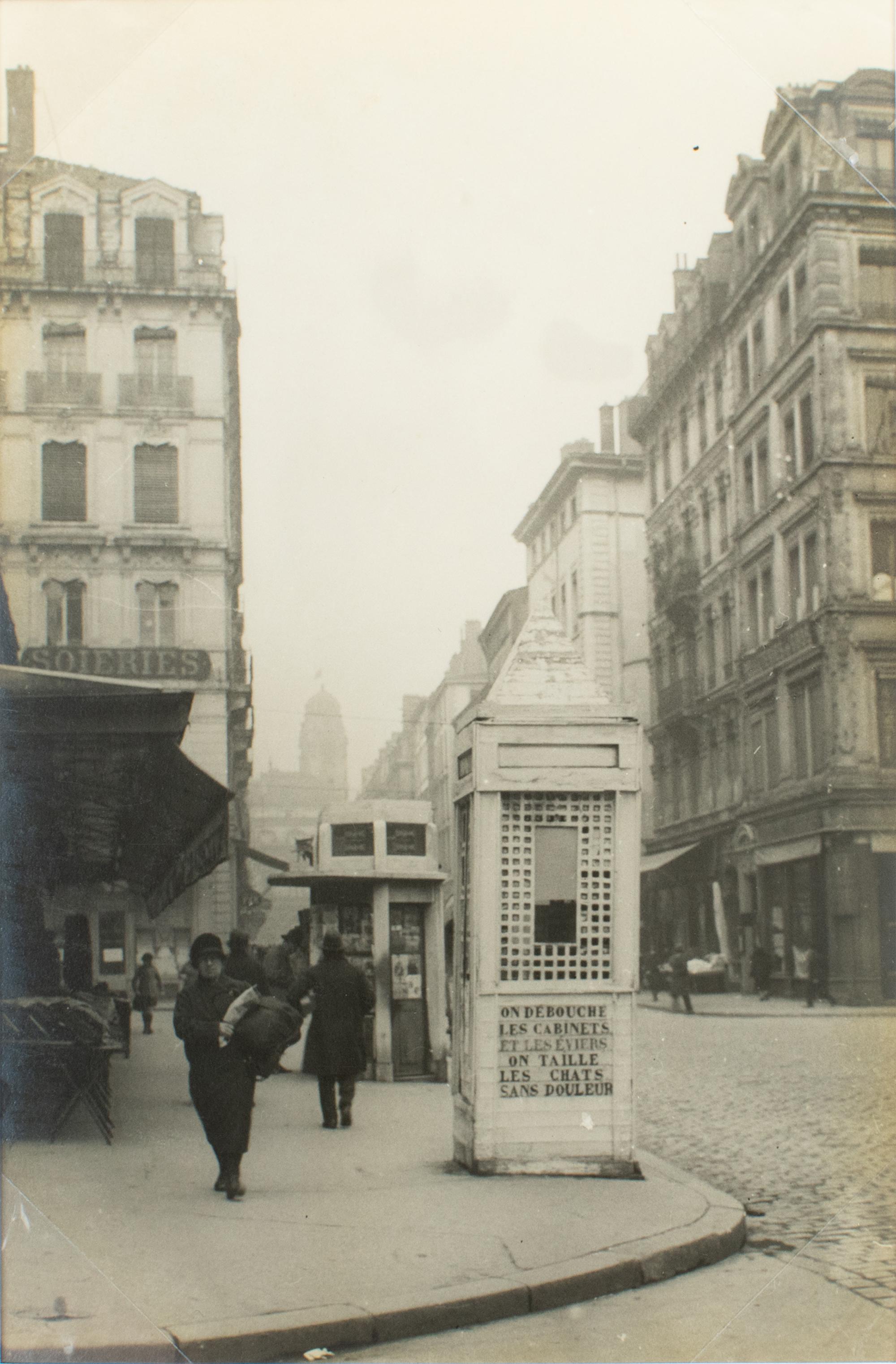 Busy Street in Lyon, France, 1927, Silver Gelatin Black and White Photography