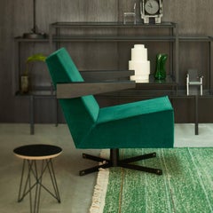 Press Room Chair in Green Velvet, Designed in 1958 by Gerrit Rietveld