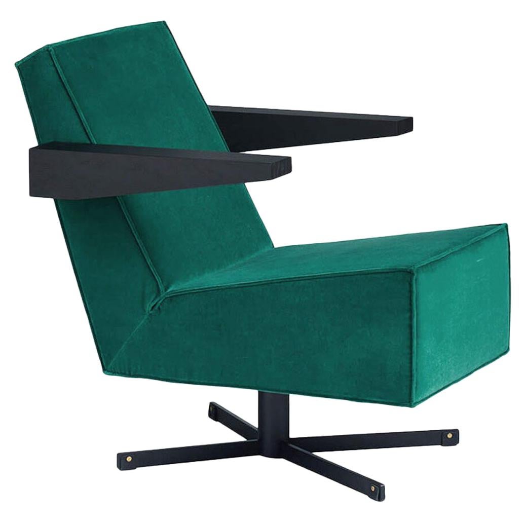 Press Room Chair in Green Velvet, Designed in 1958 by Gerrit Rietveld For Sale