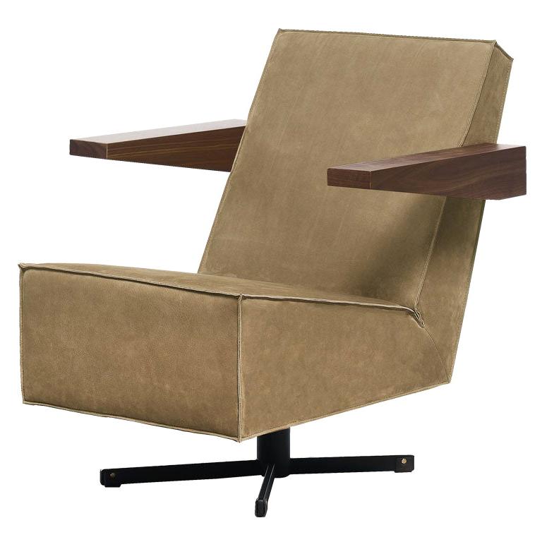 Press Room Chair in Soft Brown Nubuck, Designed in 1958 by Gerrit Rietveld For Sale