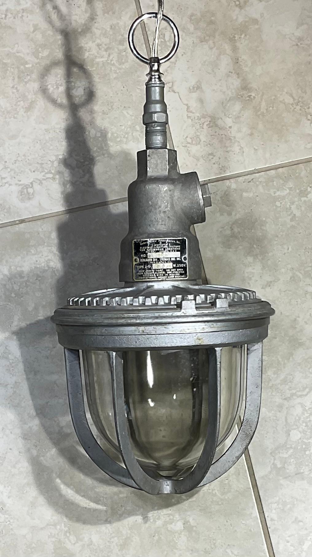 Pressed Aluminum Industrial Pendant Light In Good Condition For Sale In Delray Beach, FL
