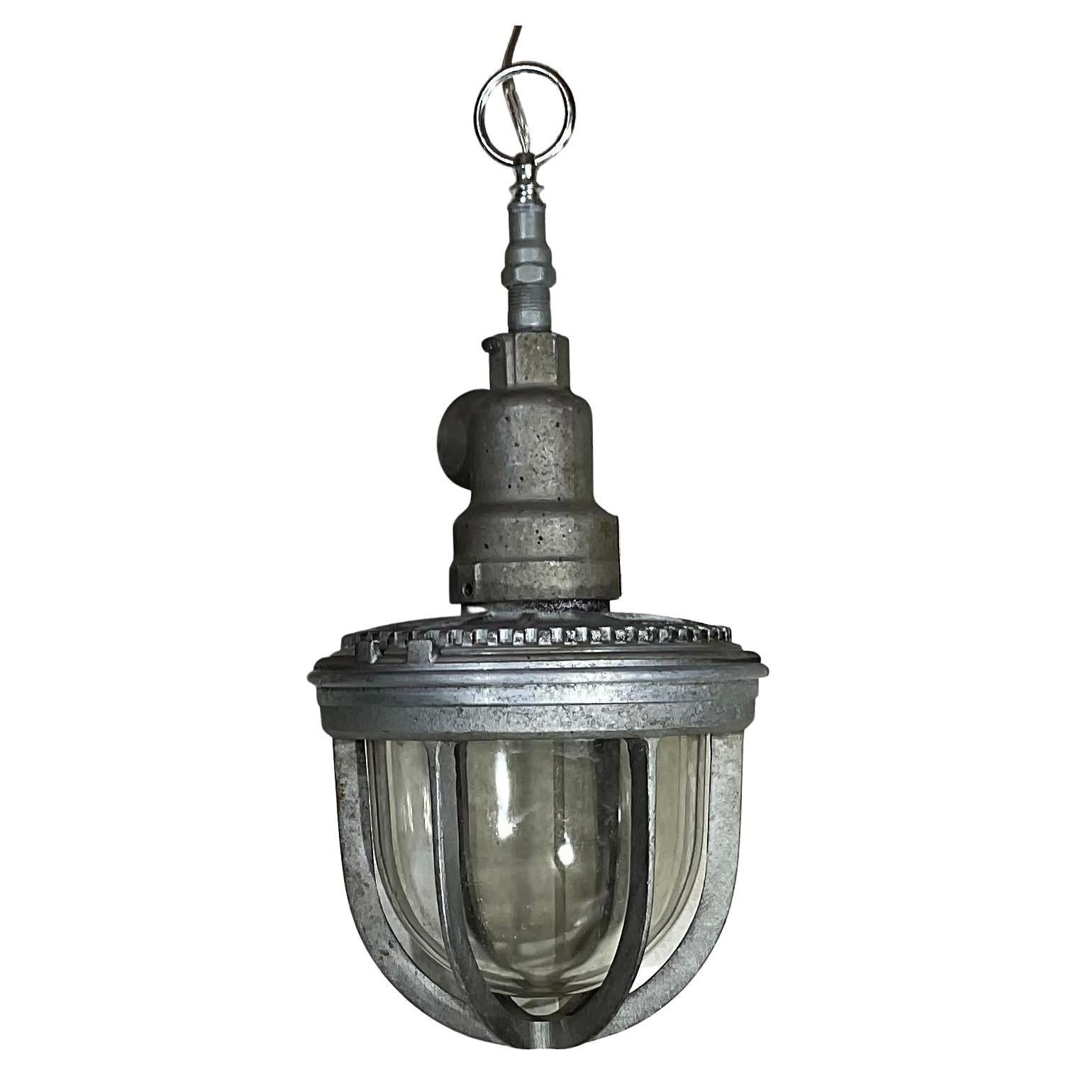 Aluminum Vintage Industrial Glass Cover Pendant Light at 1stDibs