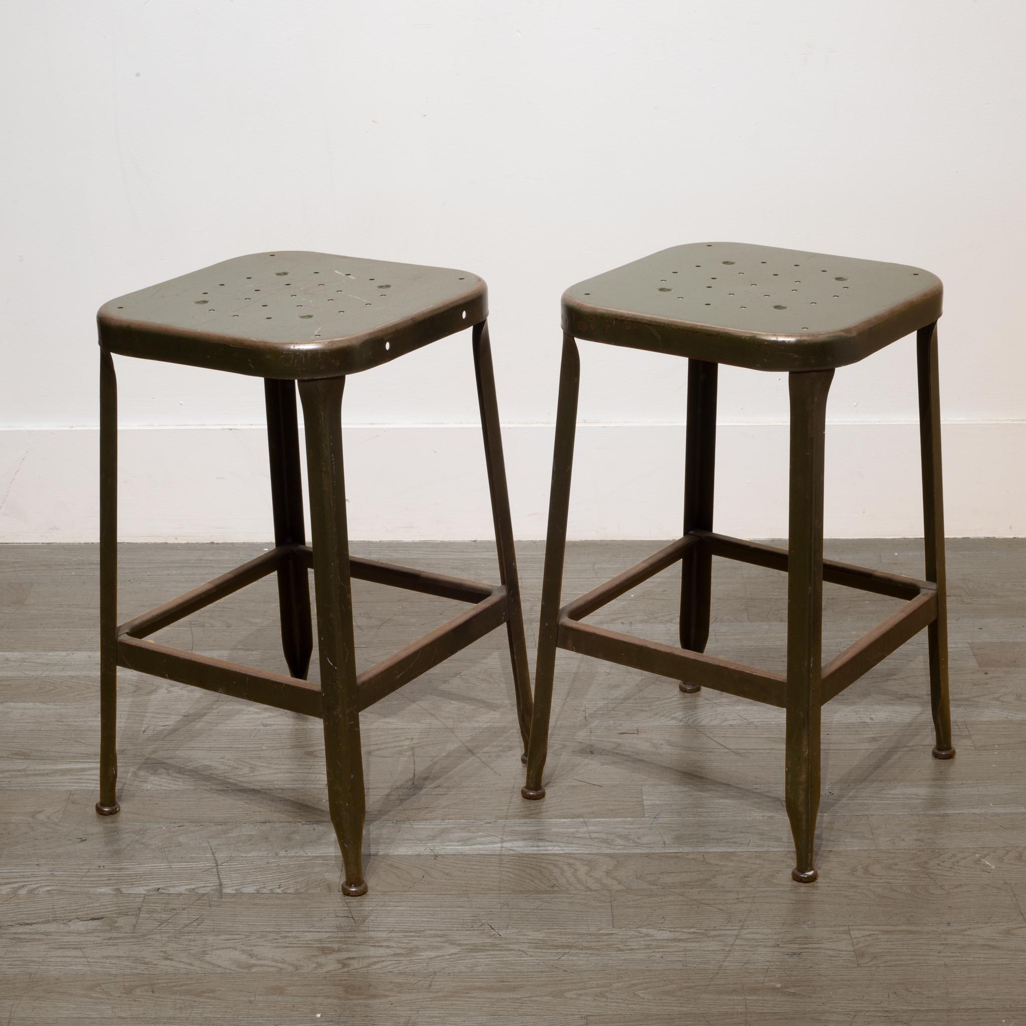 Industrial Pressed and Folded Steel Factory Stools, circa 1950