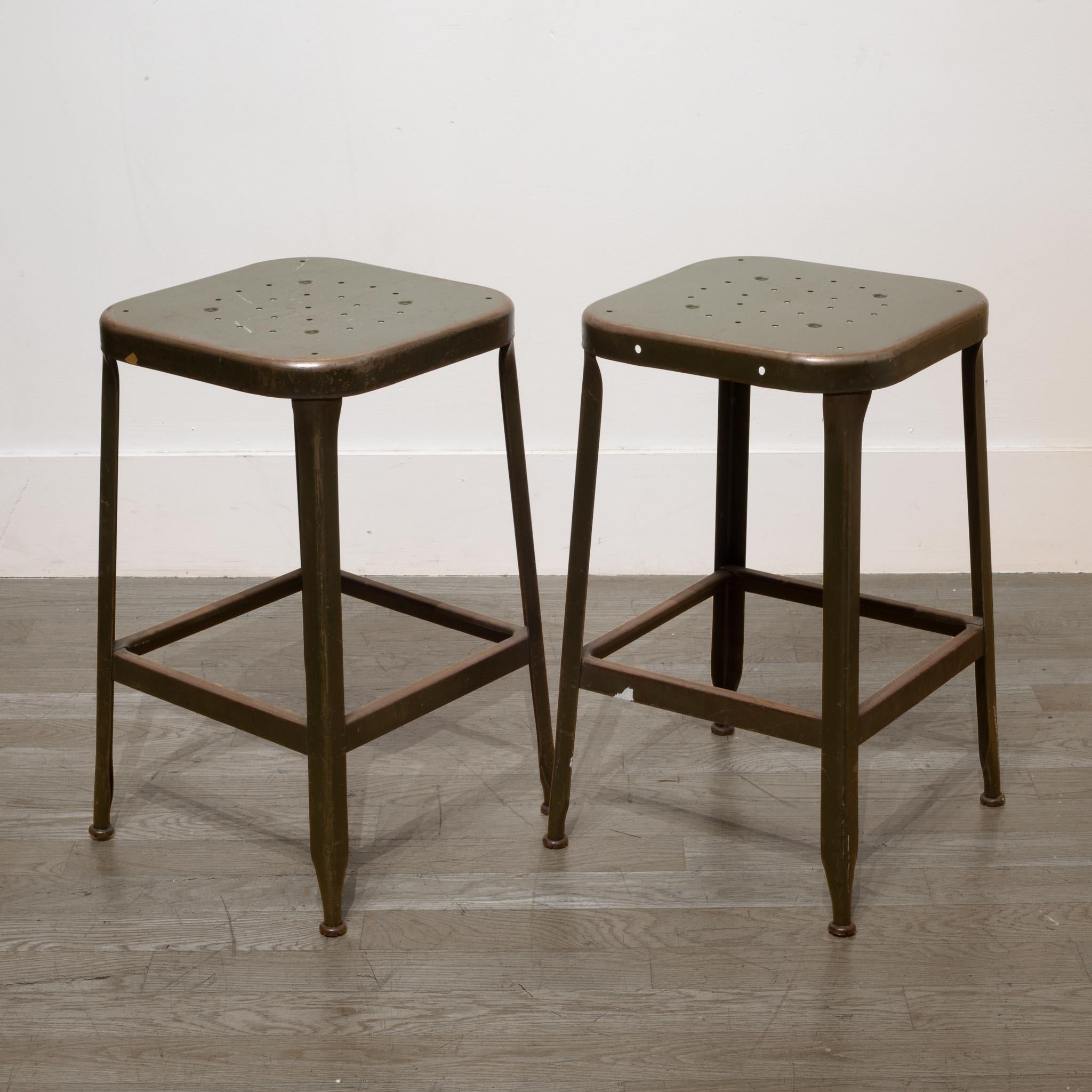 Pressed and Folded Steel Factory Stools, circa 1950 In Good Condition In San Francisco, CA