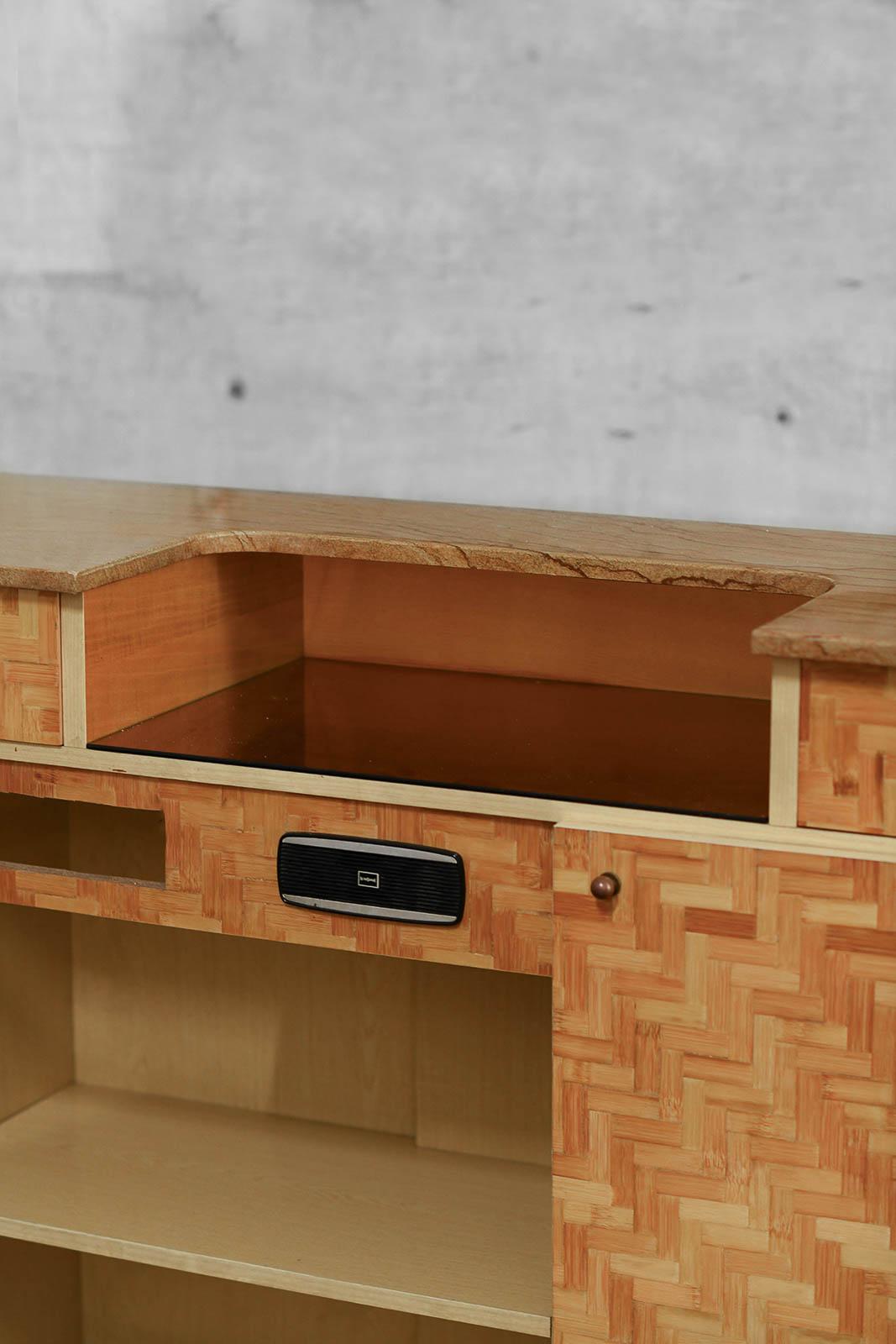 Pressed bamboo bar cabinet, complete with bamboo stools, 1970s 2