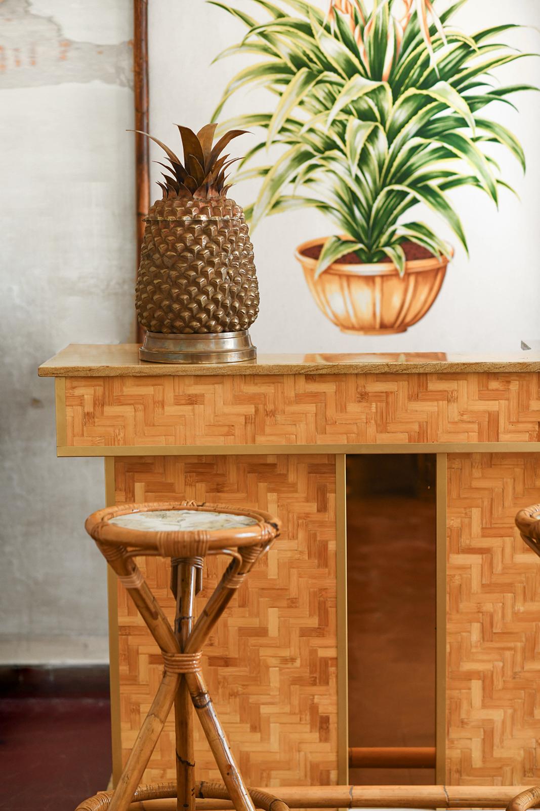Pressed bamboo bar cabinet, complete with bamboo stools, 1970s 4