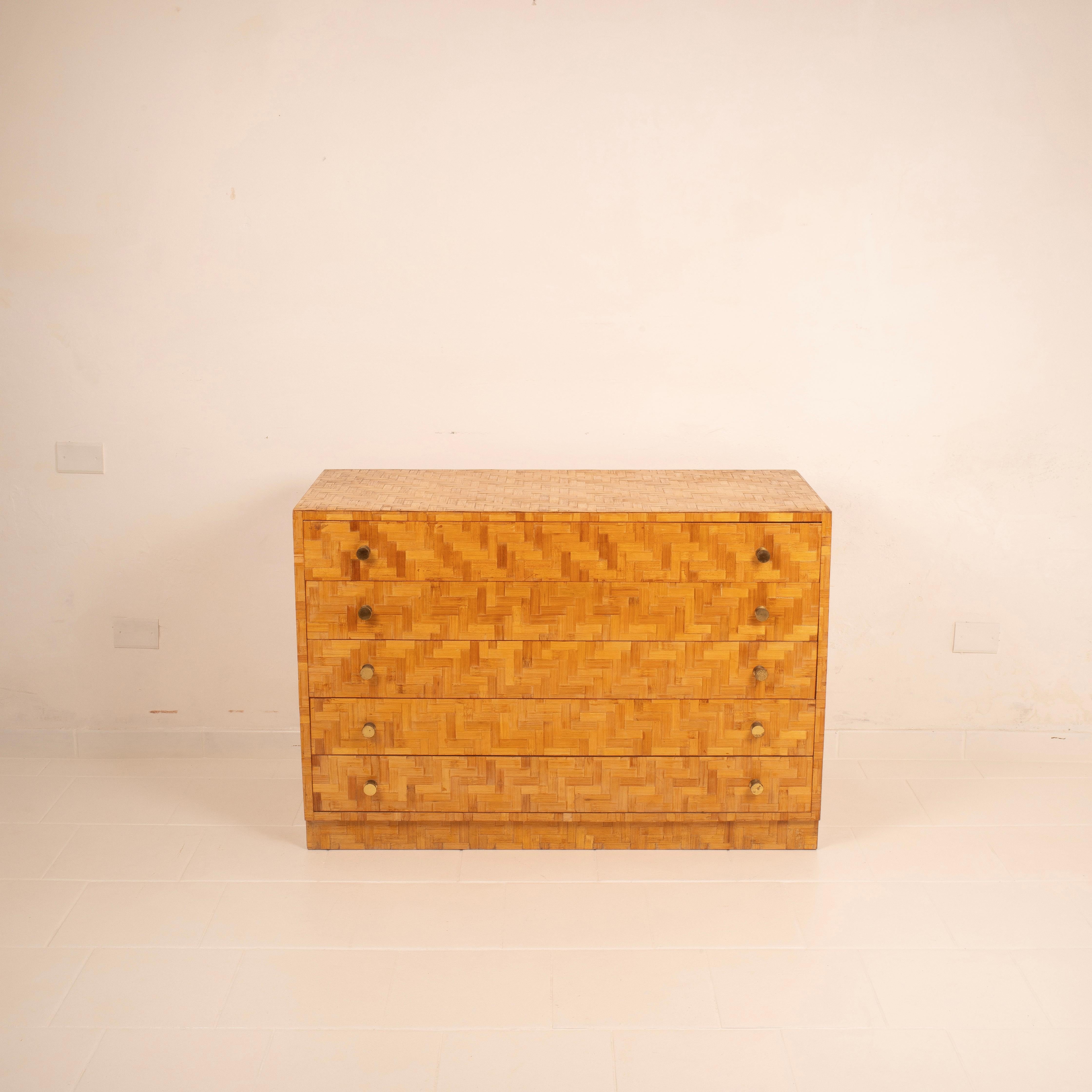 Mid-Century moderno Pressed Bamboo Chest of Drawers by Vivai del Sud, 1970 in vendita