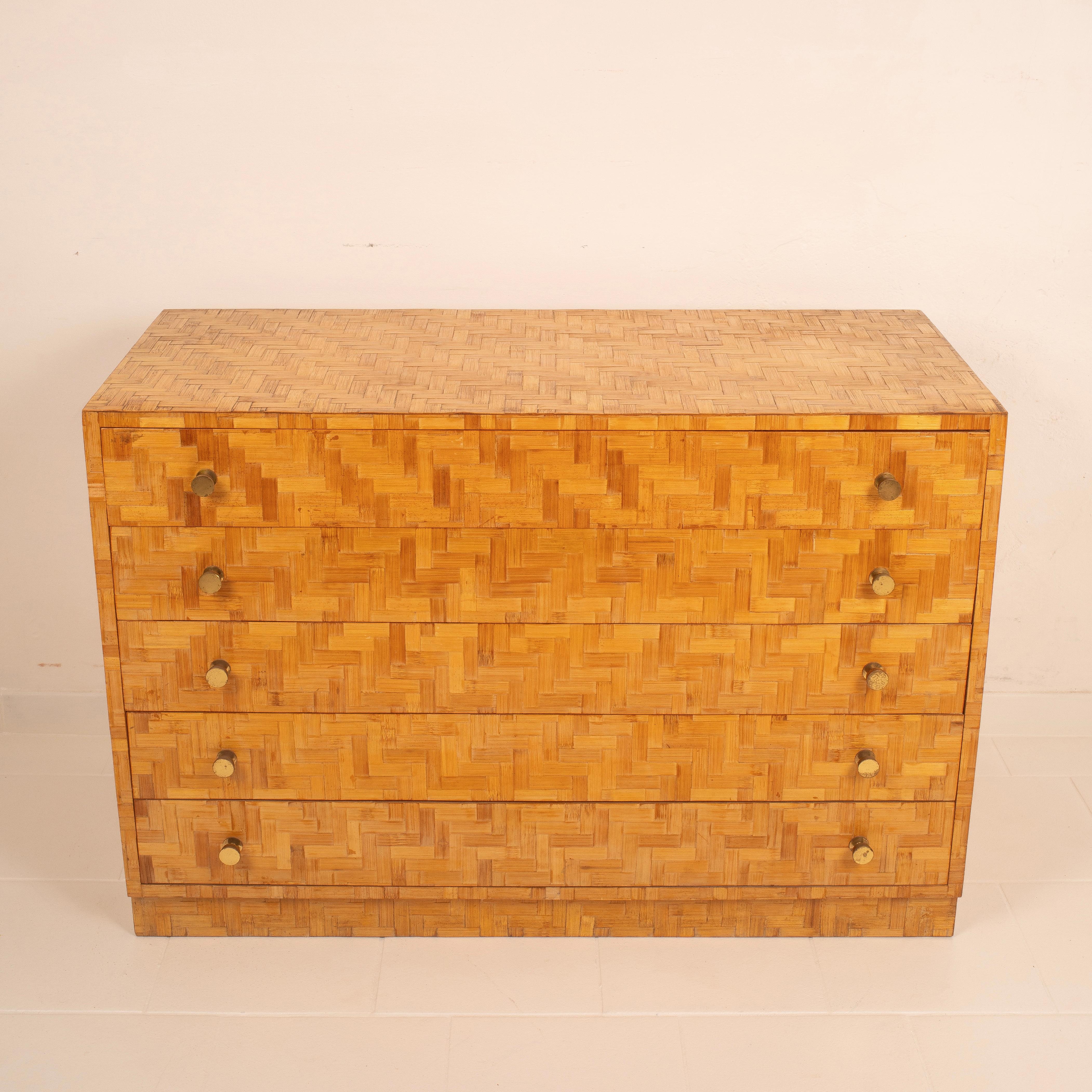 Italian Pressed Bamboo Chest of Drawers by Vivai del Sud, 1970 in vendita