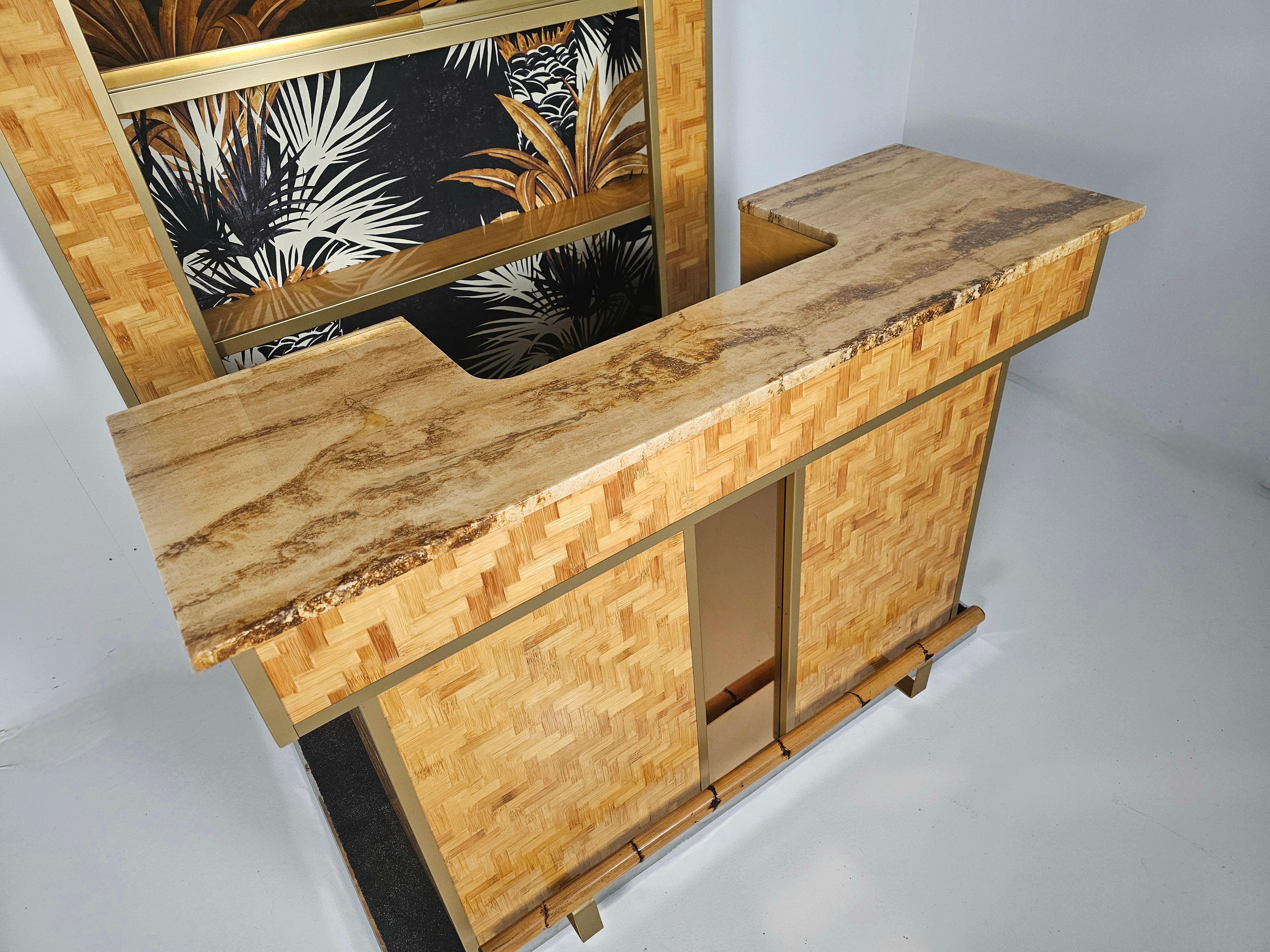 Pressed bamboo dry bar with stools, Italy, 1970s For Sale 6