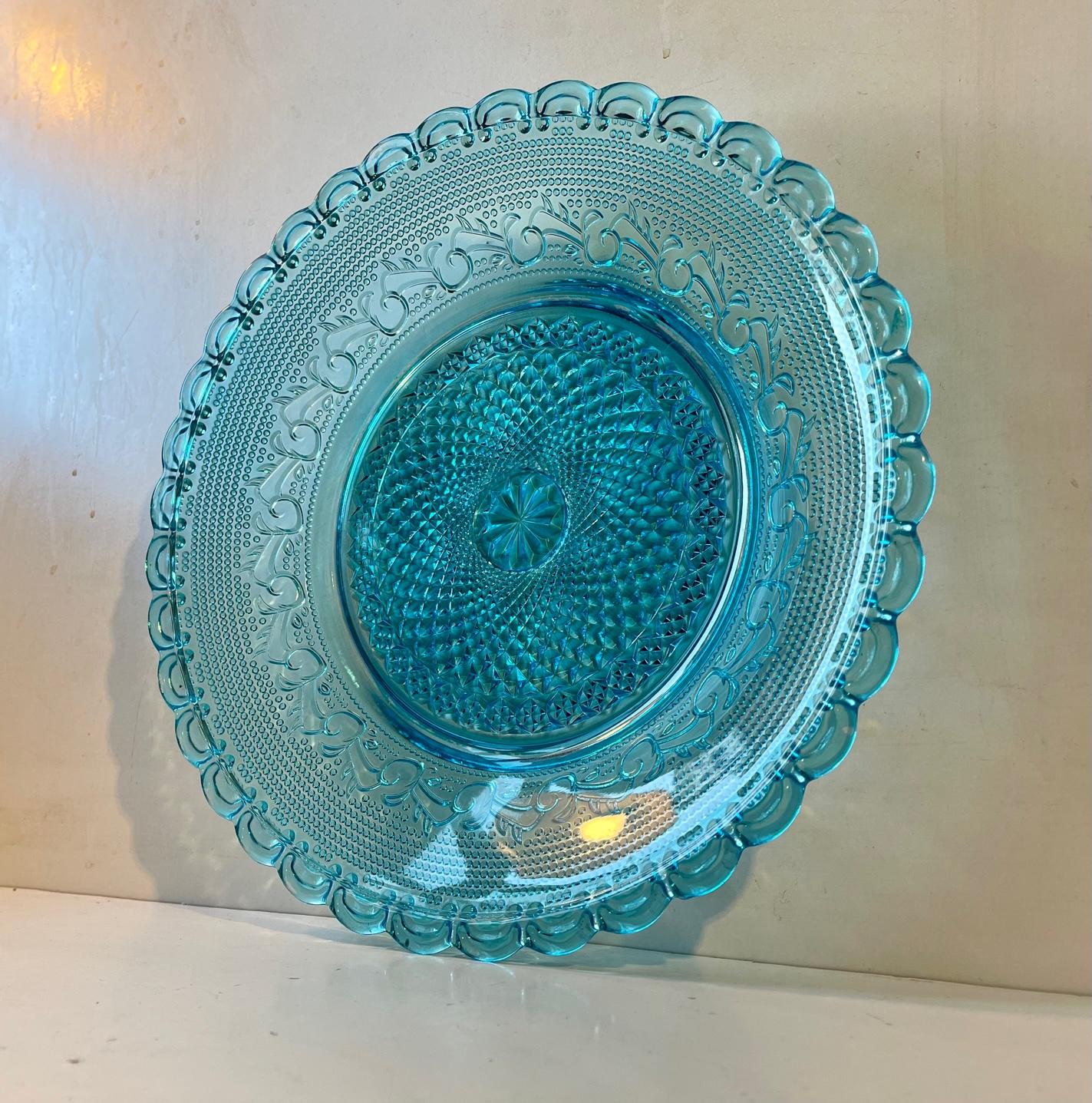 Art Deco Pressed Blue Uranium Glass Bowl from Holmegaard, 1930s