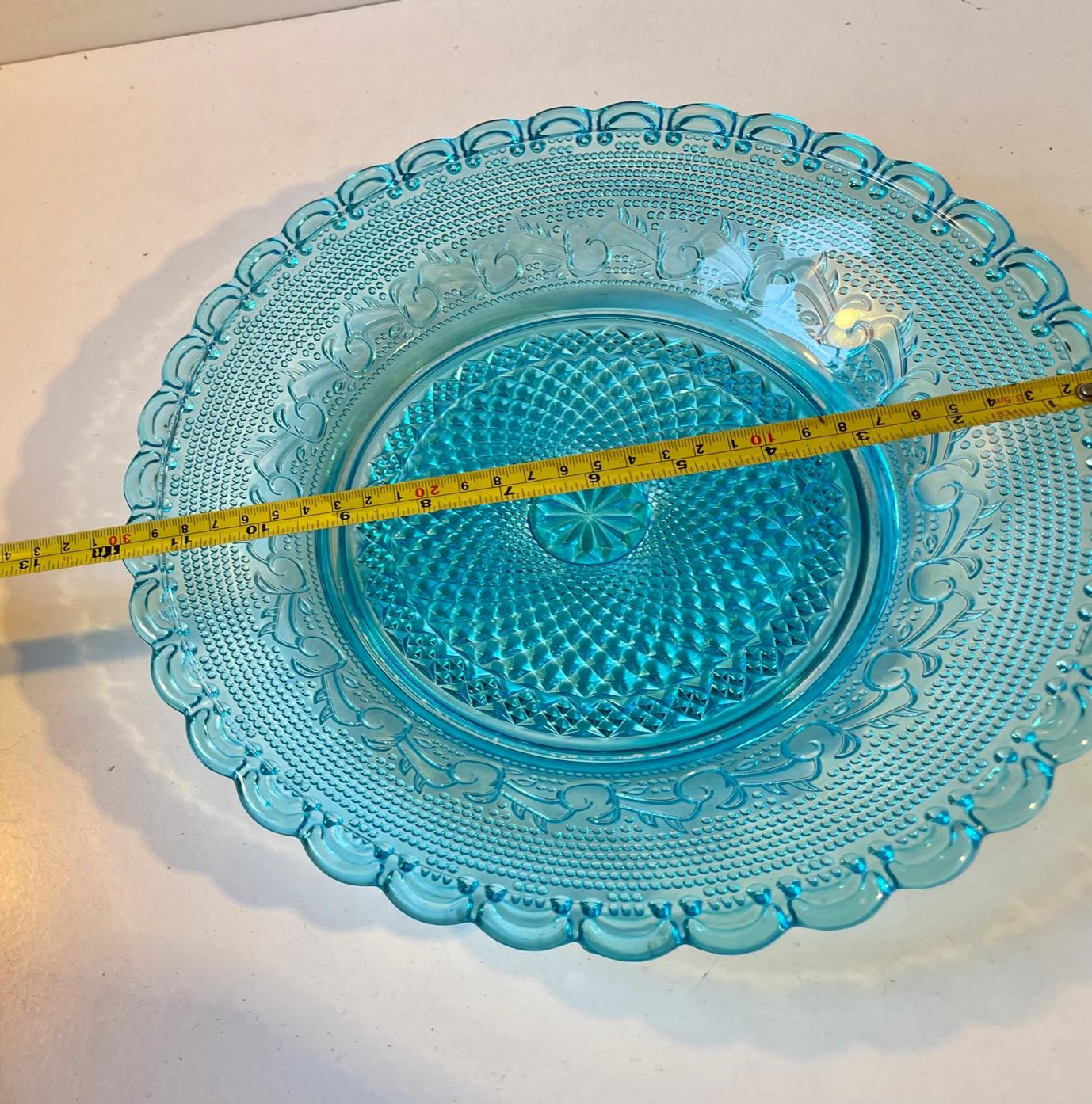 Danish Pressed Blue Uranium Glass Bowl from Holmegaard, 1930s