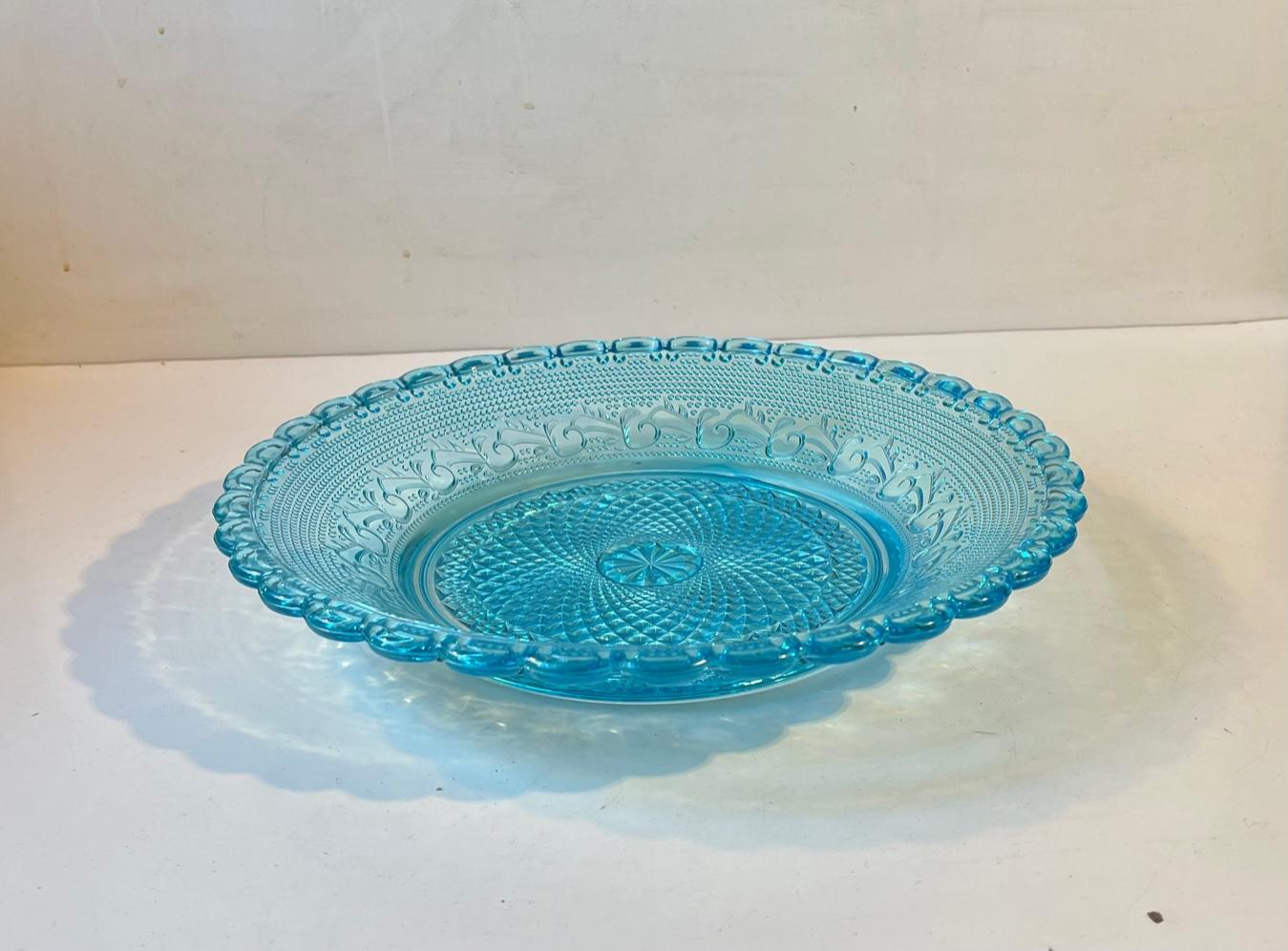 Mid-20th Century Pressed Blue Uranium Glass Bowl from Holmegaard, 1930s