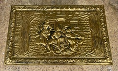 Pressed Embossed Brass Firewood Coal Kindling Box Fireside Tavern Scene