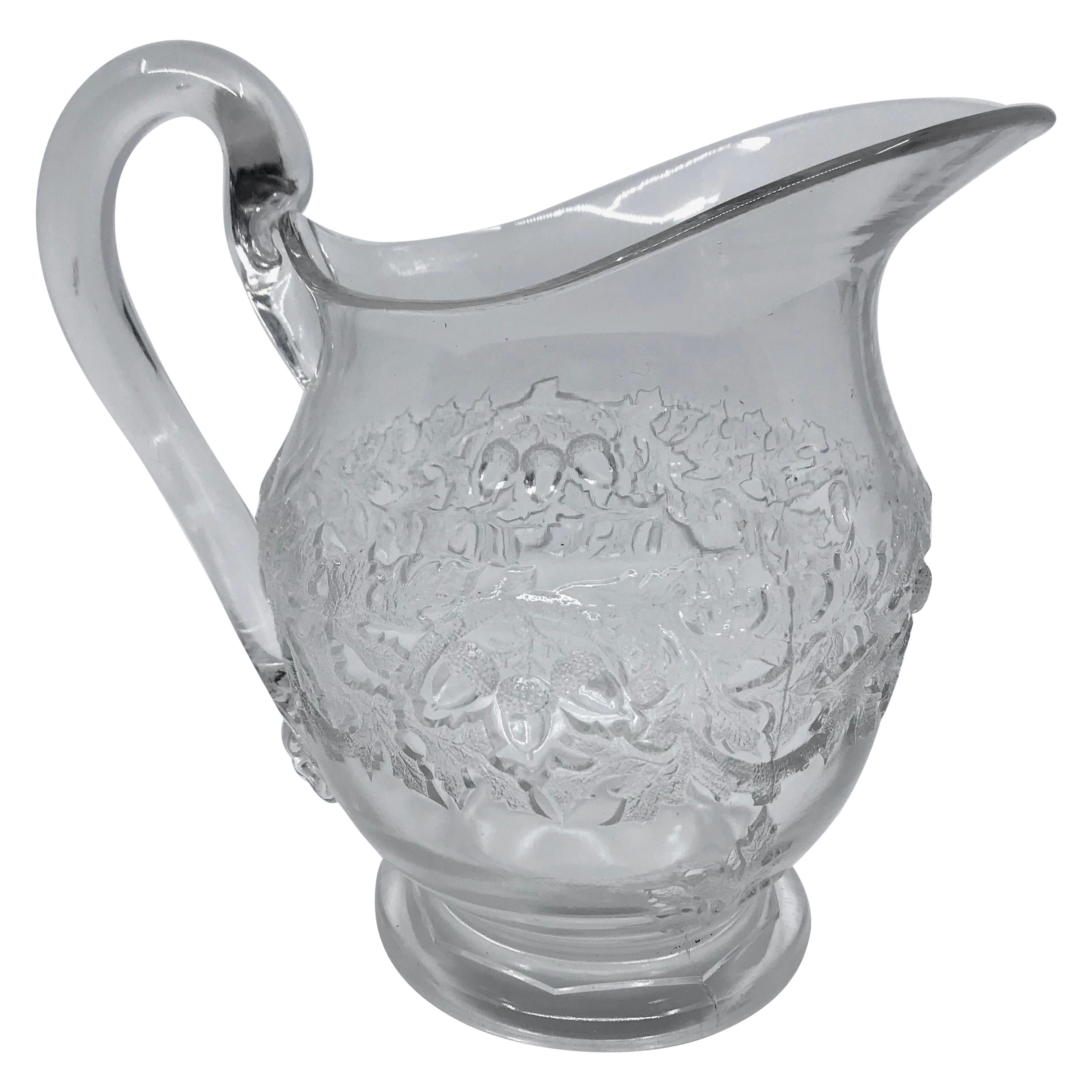 Pressed Glass Acorn and Oak Leaf Pitcher For Sale