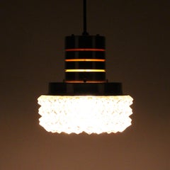 Pressed Glass and Aluminum Lamp, 1960s, Scandinavian Midcentury Hanging Light