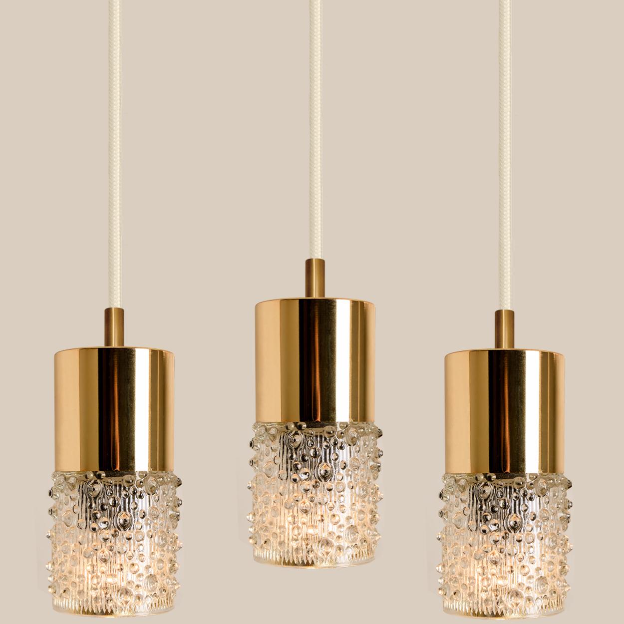 Pressed Glass and Brass Pendant Lights, 1970s For Sale 3