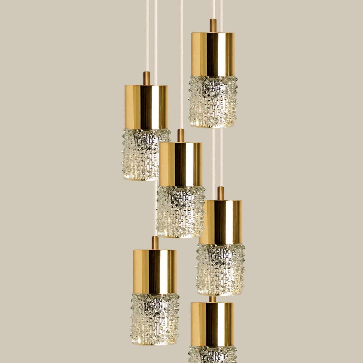 Pressed Glass and Brass Pendant Lights, 1970s For Sale 4