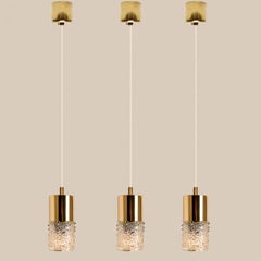 Pressed Glass and Brass Pendant Lights, 1970s