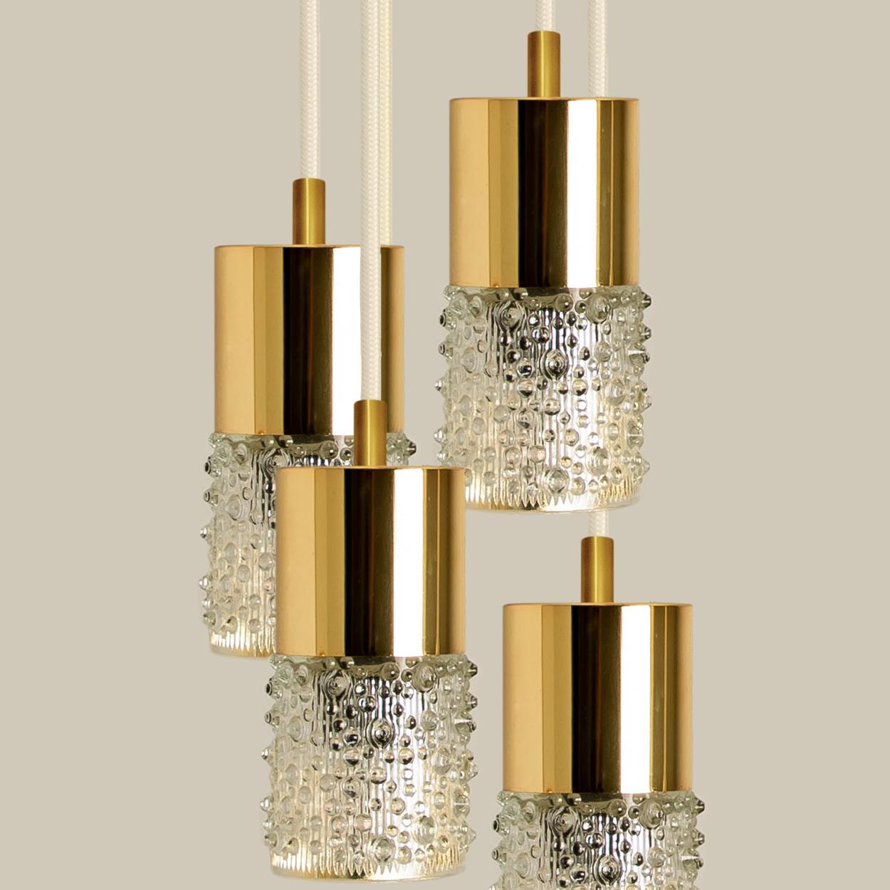 Other Pressed Glass and Brass Pendant Lights, 1970s For Sale