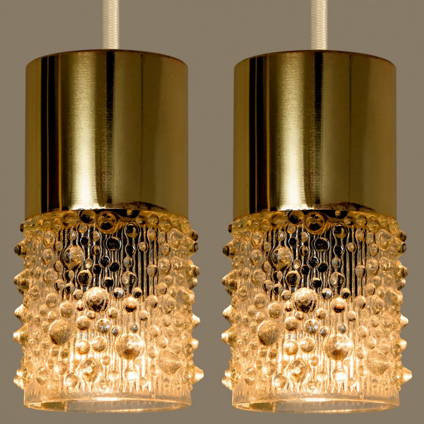 Other Pressed Glass and Brass Pendant Lights, 1970s For Sale