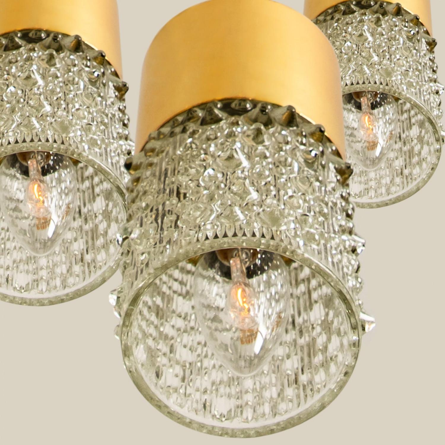Late 20th Century Pressed Glass and Brass Pendant Lights, 1970s For Sale