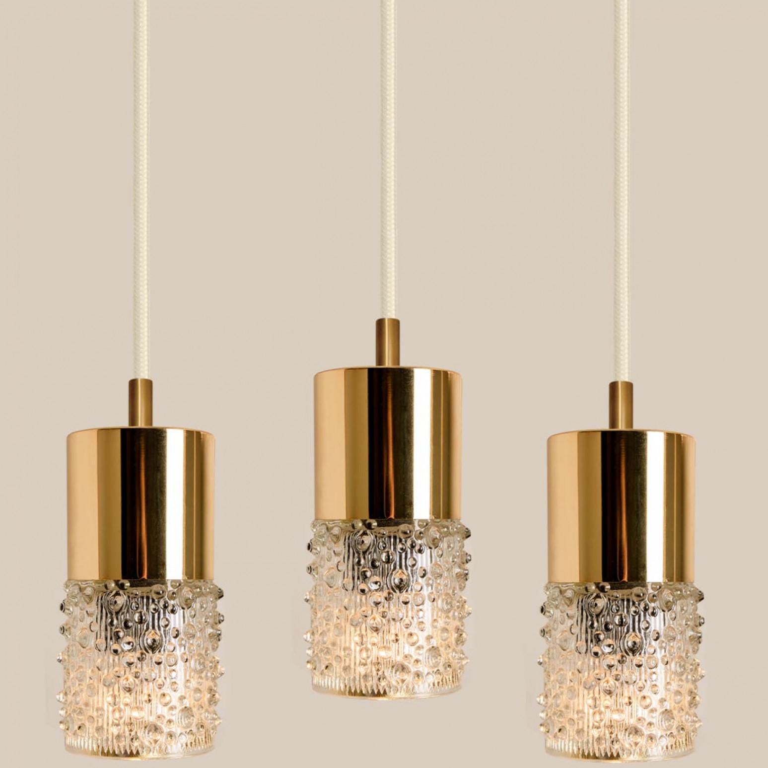 Pressed Glass and Brass Pendant Lights, 1970s For Sale 2