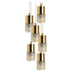 Pressed Glass and Brass Pendant Lights, 1970s