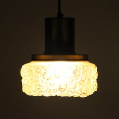 Pressed Glass Pendant, 1970s Charming Square Champagne Pressed Glass Lamp