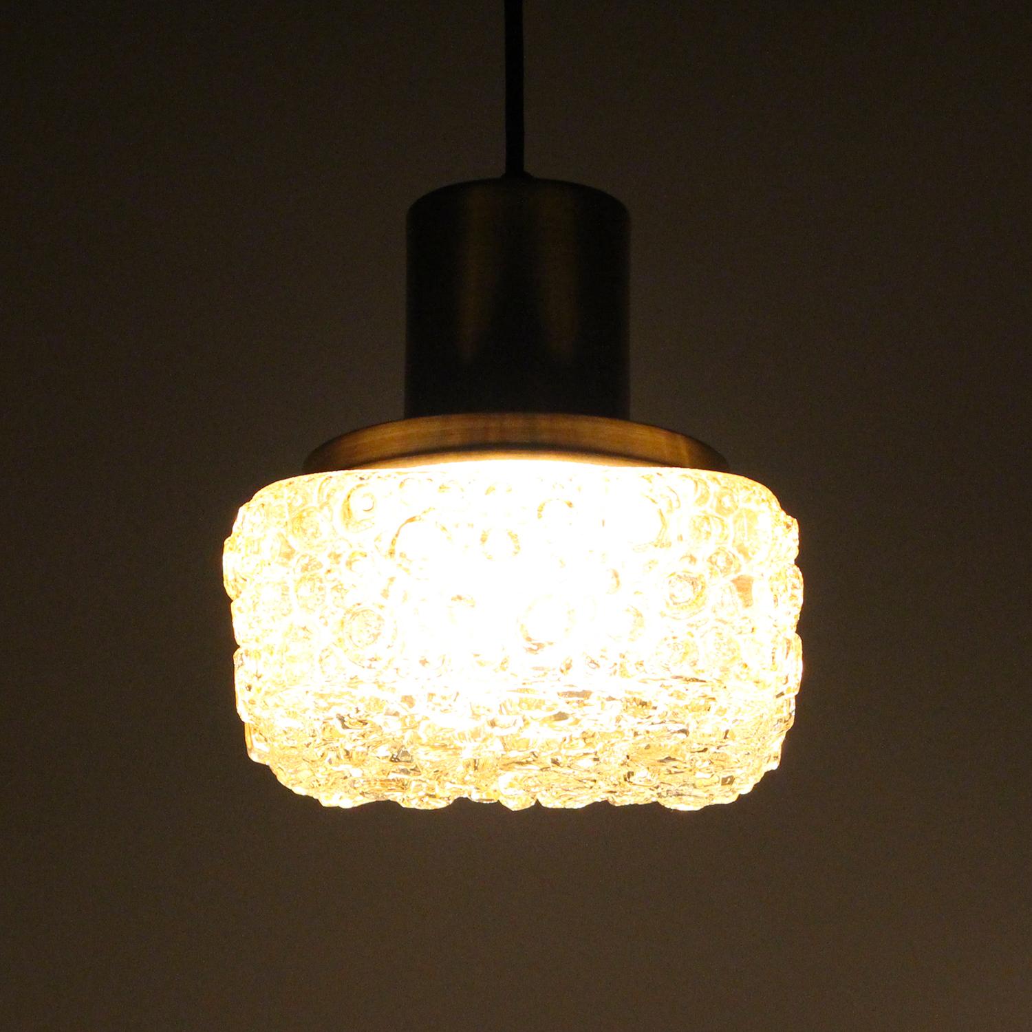 Danish Pressed Glass Pendant, 1970s Charming Square Champagne Pressed Glass Lamp For Sale