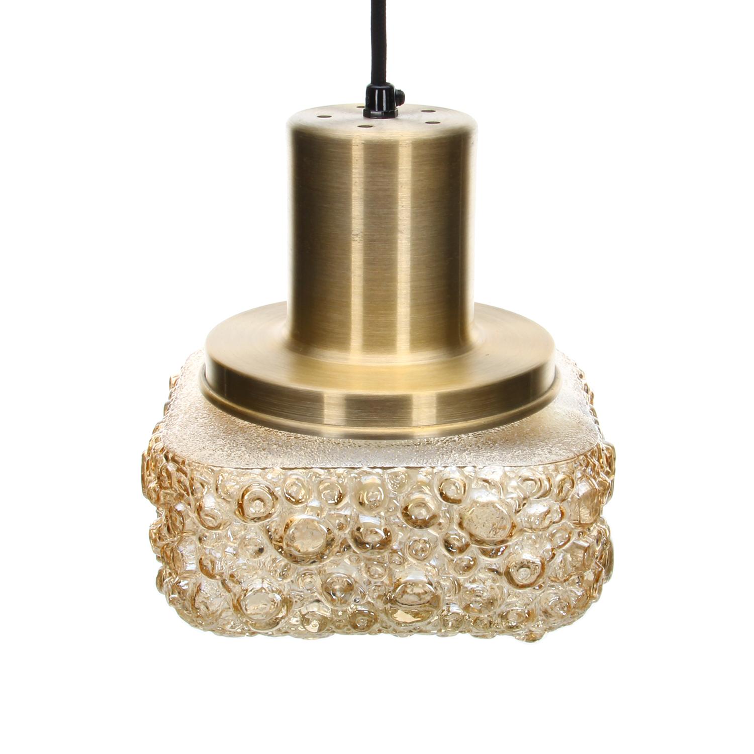 Lacquered Pressed Glass Pendant, 1970s Charming Square Champagne Pressed Glass Lamp For Sale