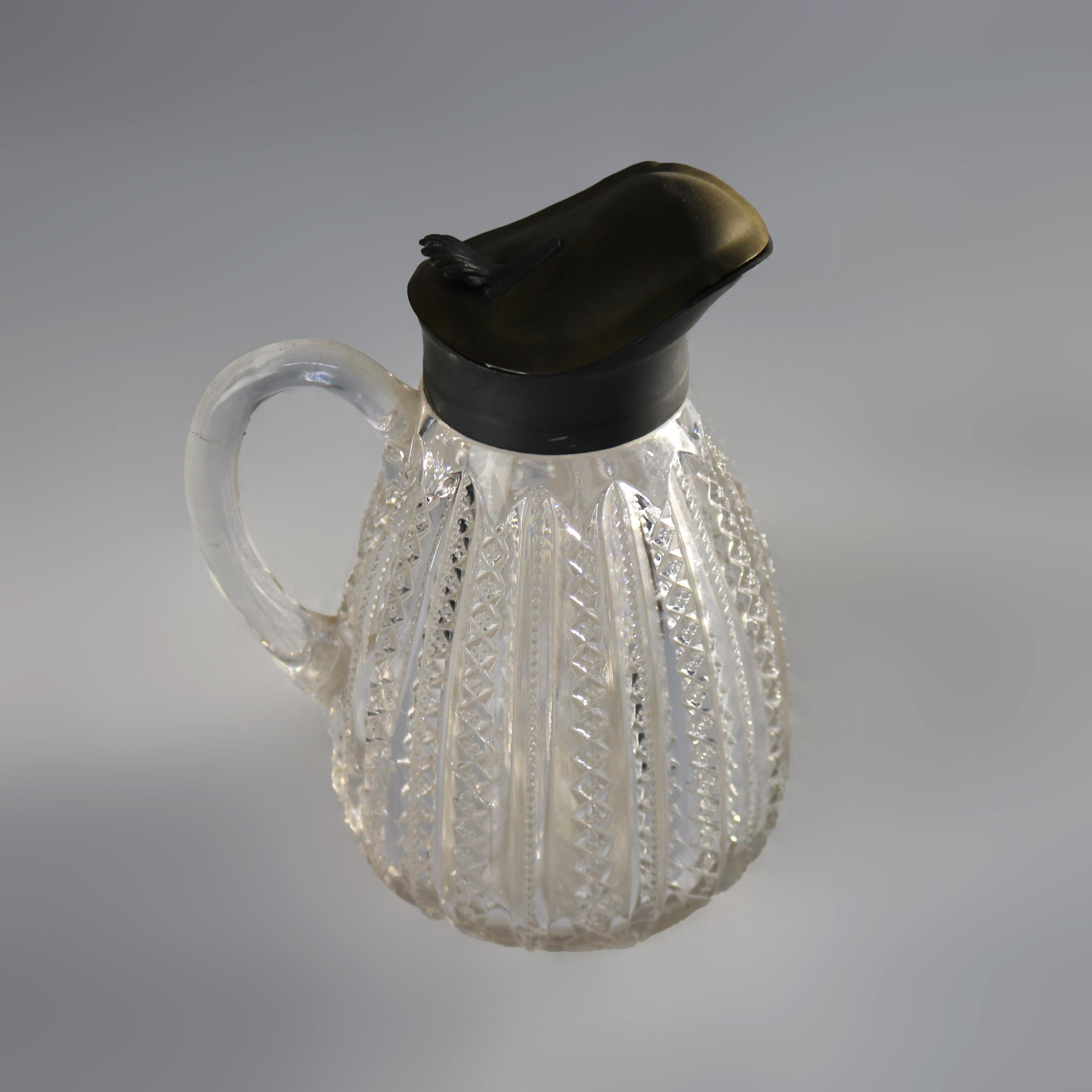 Jarra para jarabe de vidrio prensado con motivo de cremallera C1900 siglo XX en venta