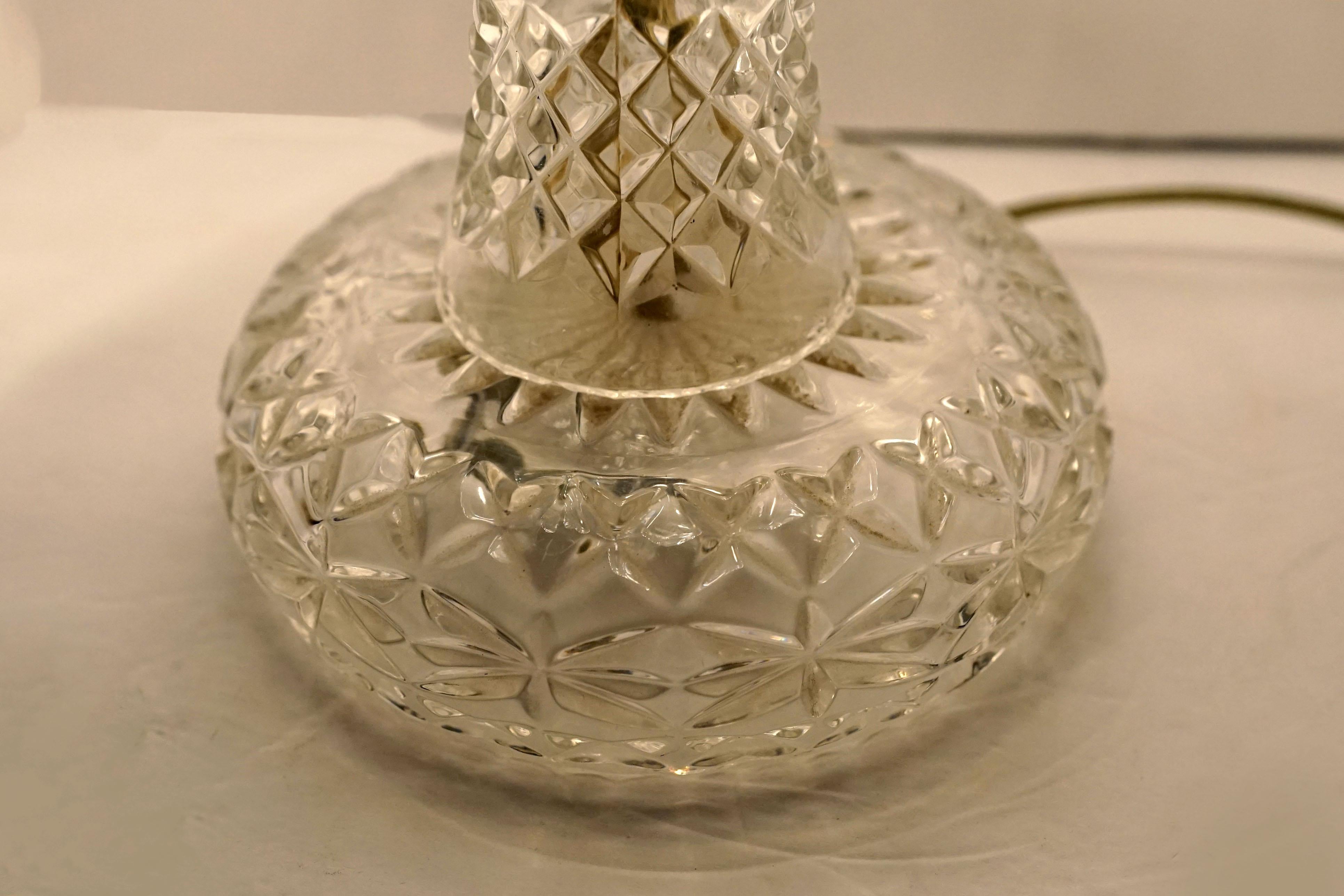 Mid-20th Century Pressed Leaded Vintage Crystal Mushroom Shade Form Table Lamp For Sale