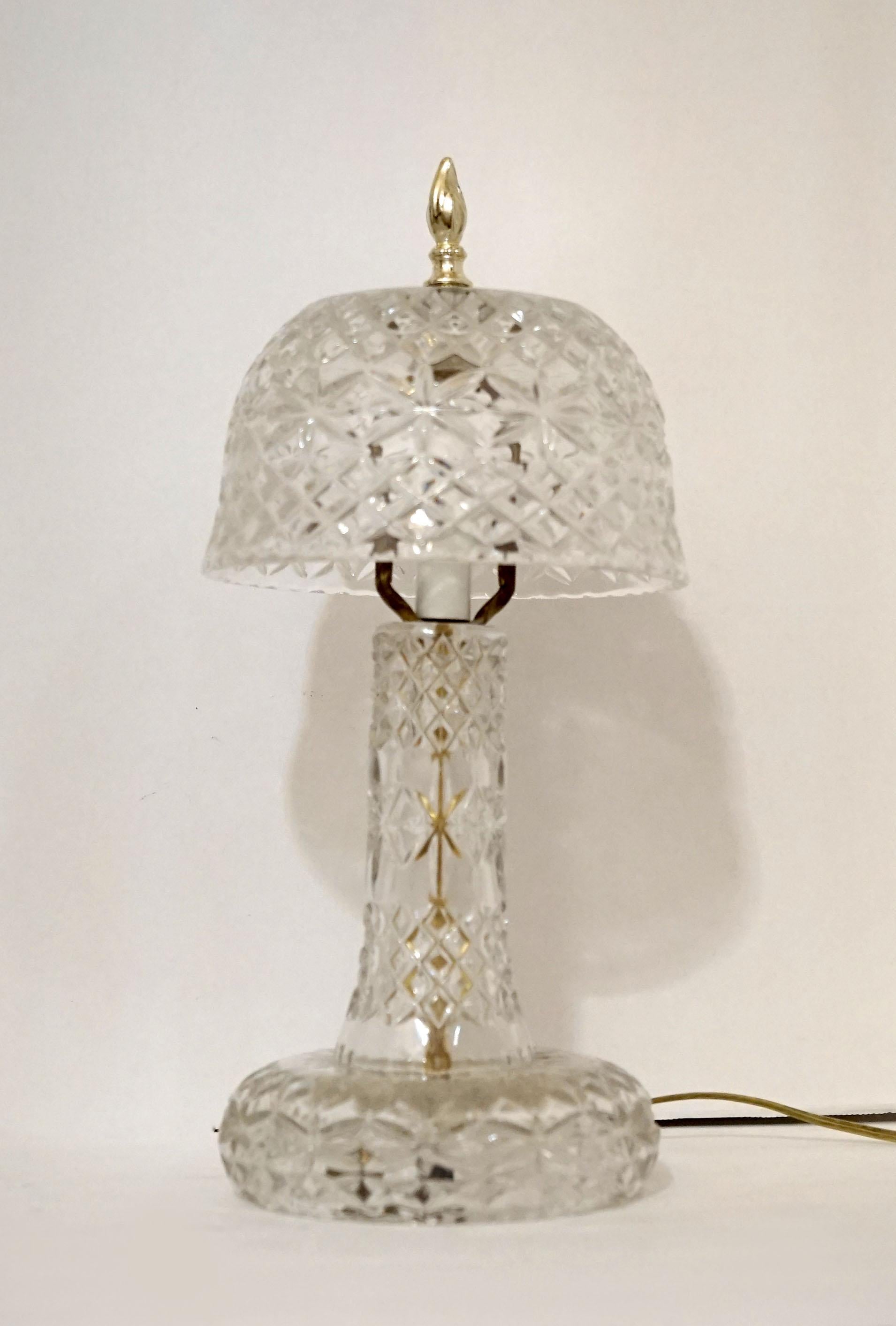 Pressed Leaded Vintage Crystal Mushroom Shade Form Table Lamp For Sale 3