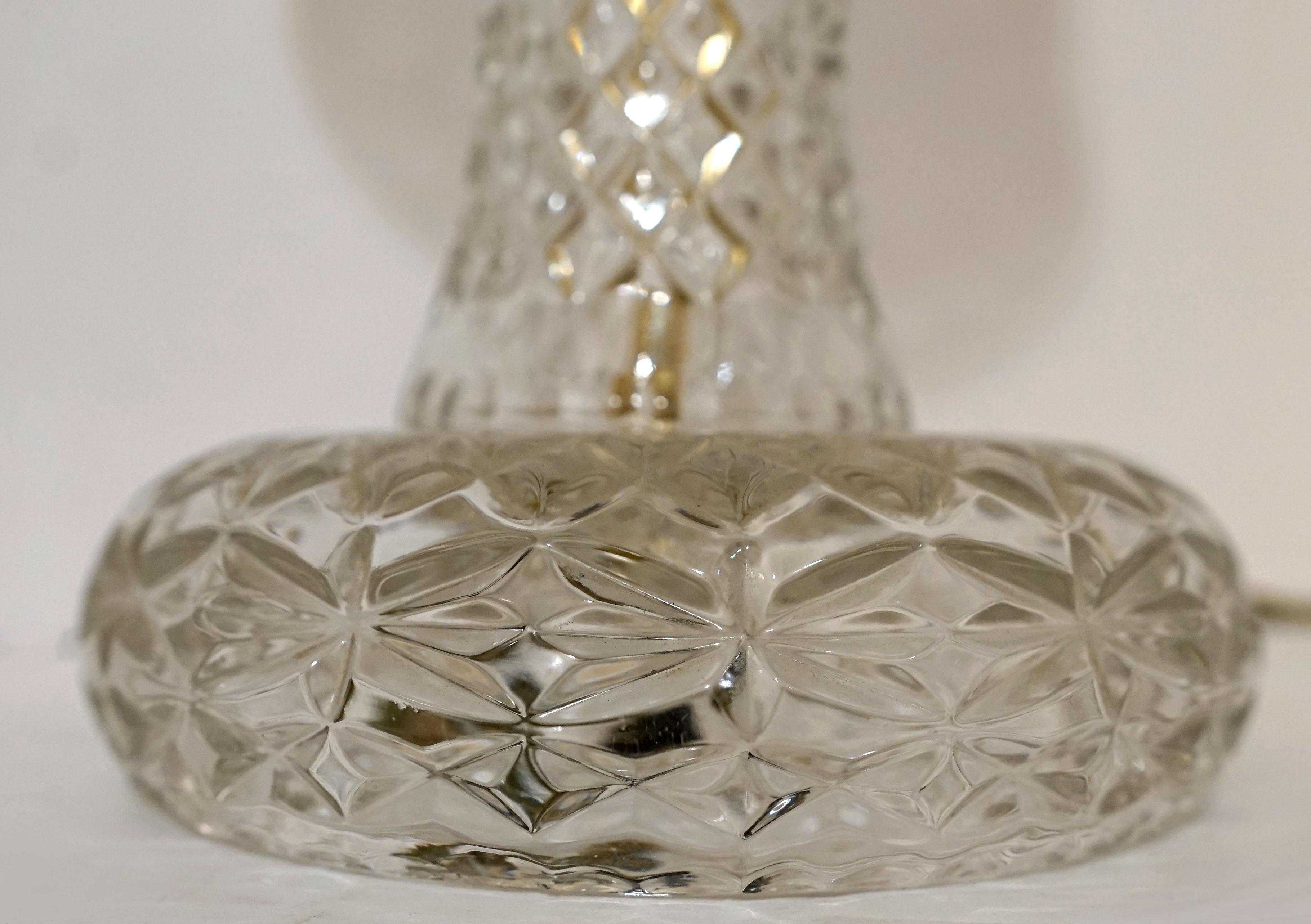 English Pressed Leaded Vintage Crystal Mushroom Shade Form Table Lamp For Sale