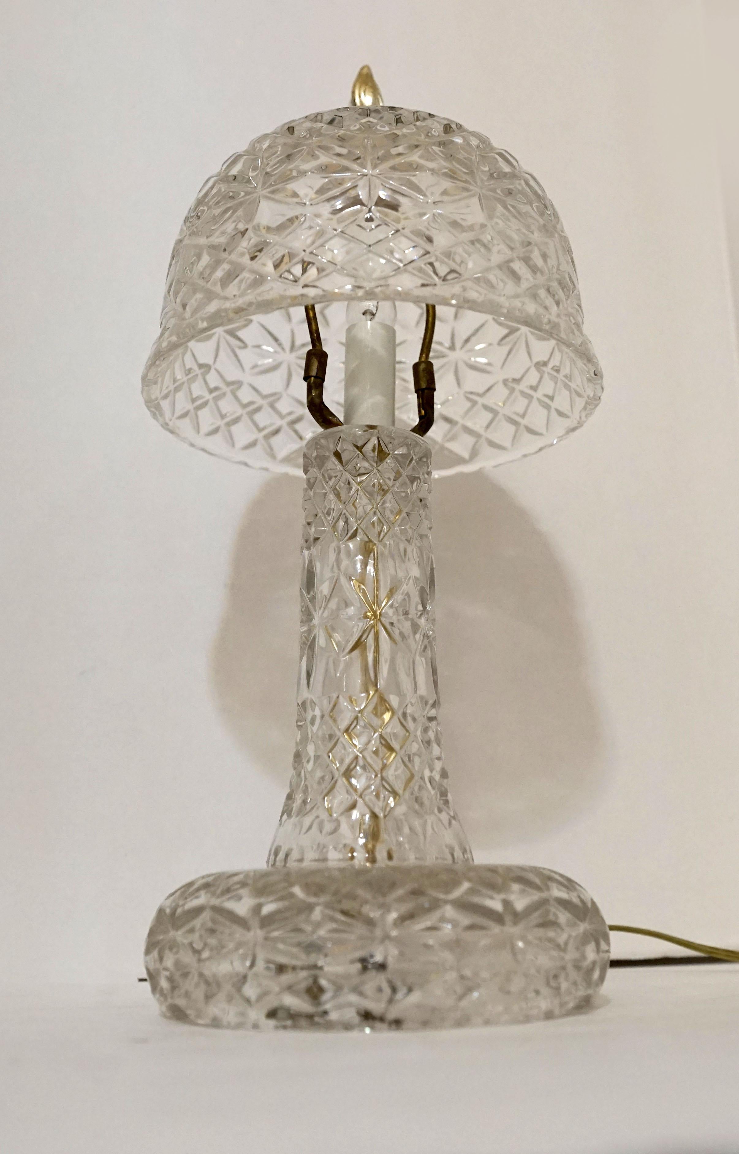 Other Pressed Leaded Vintage Crystal Mushroom Shade Form Table Lamp For Sale