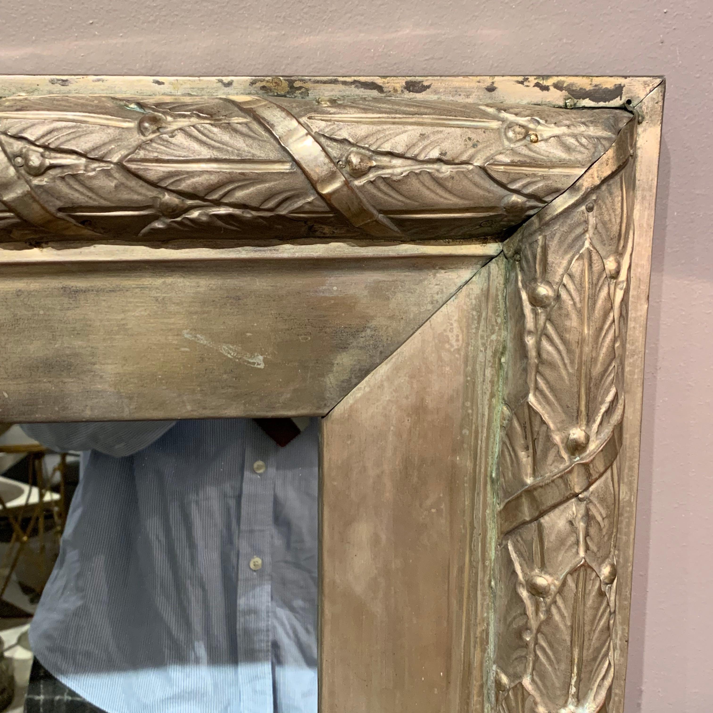 Decorative Pressed Silver Metal Framed Mirror, Italy, 19th Century In Good Condition In New York, NY