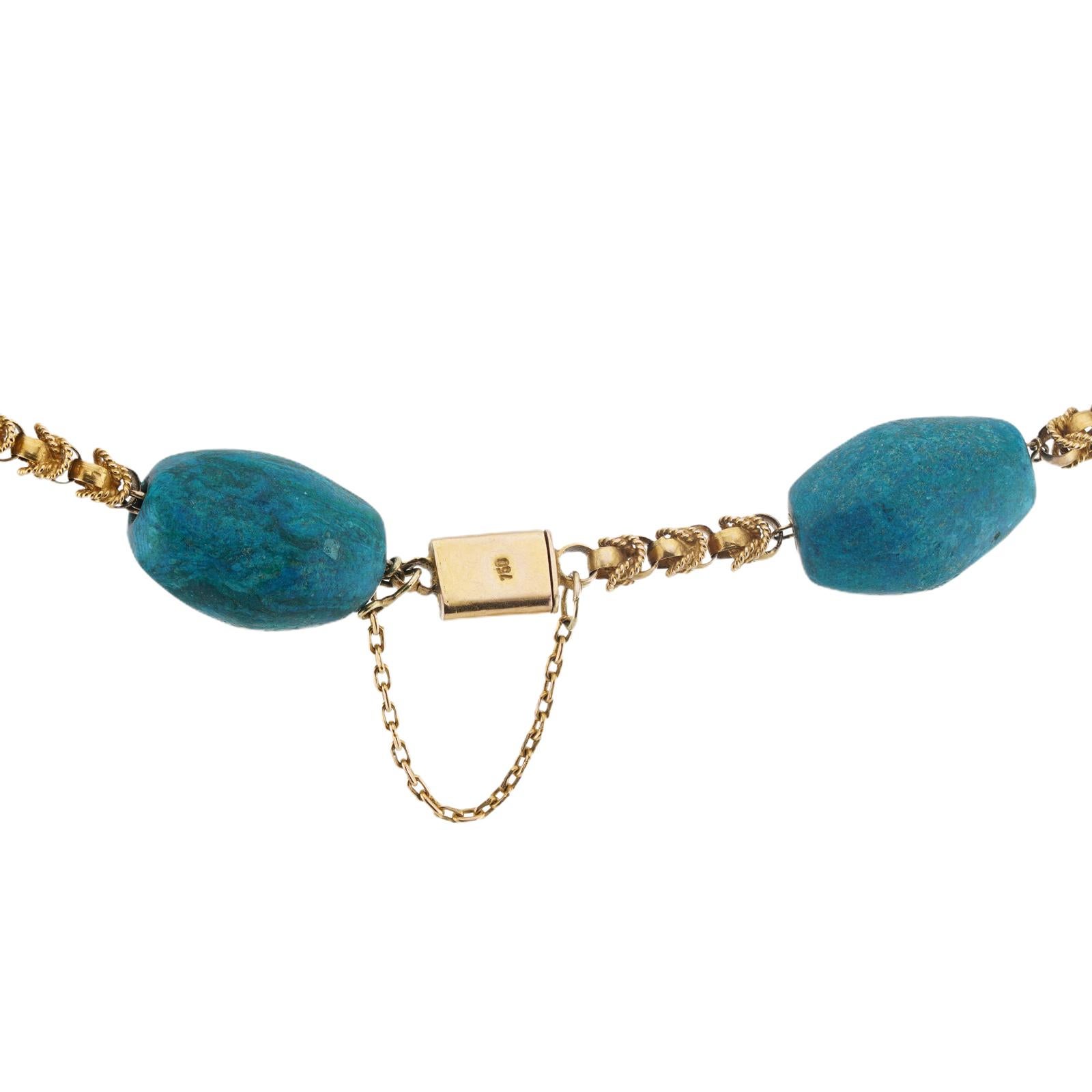 De las mujeres Collar largo de eslabones de oro amarillo con turquesa prensada en venta