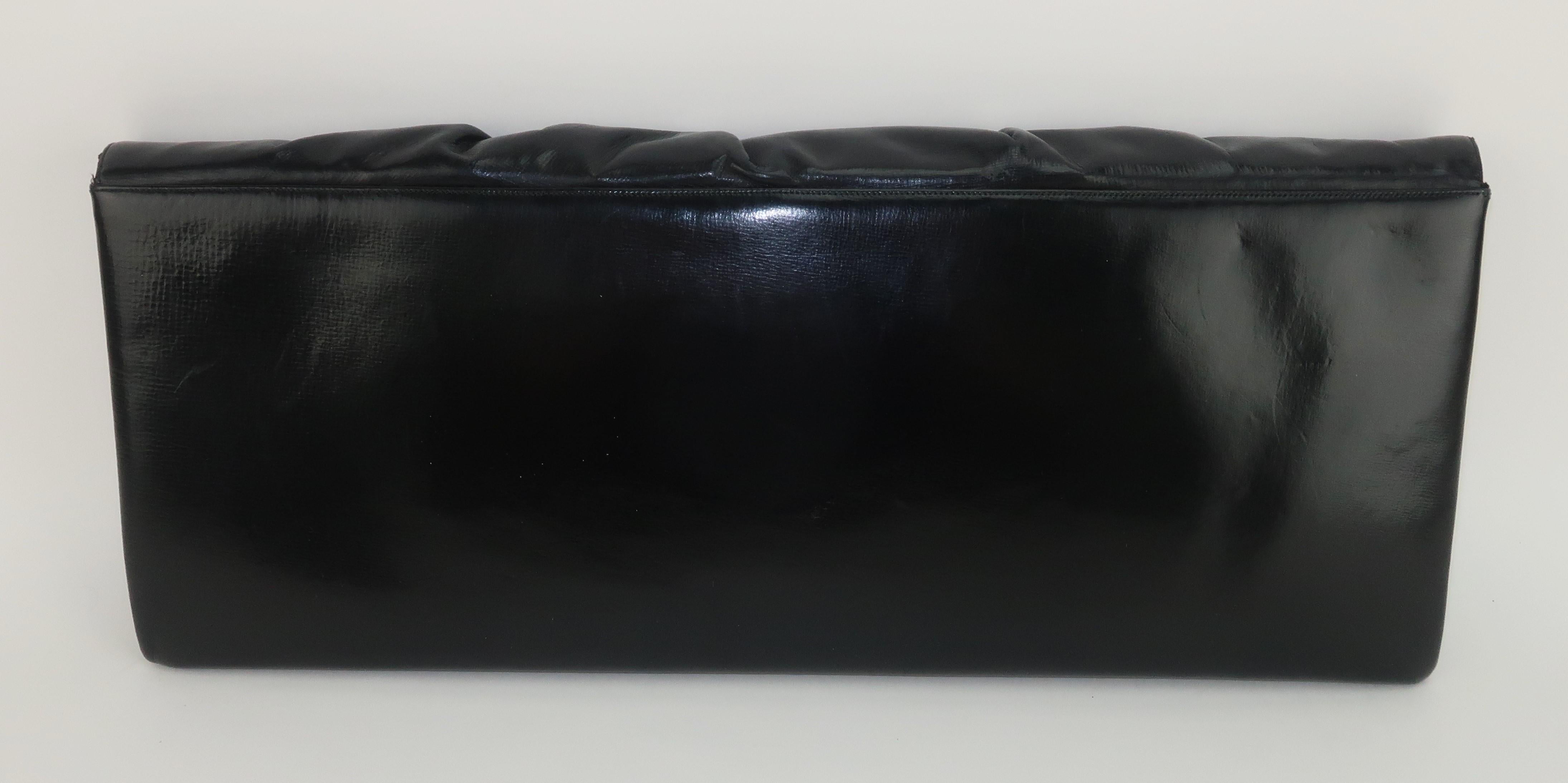 Prestige Pleated Black Leather Clutch Handbag, 1940's 1