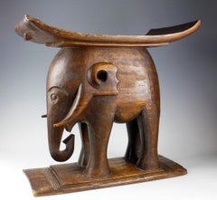 Early 20th Century Ashanti Prestige Stool with Elephant Motif, Ghana