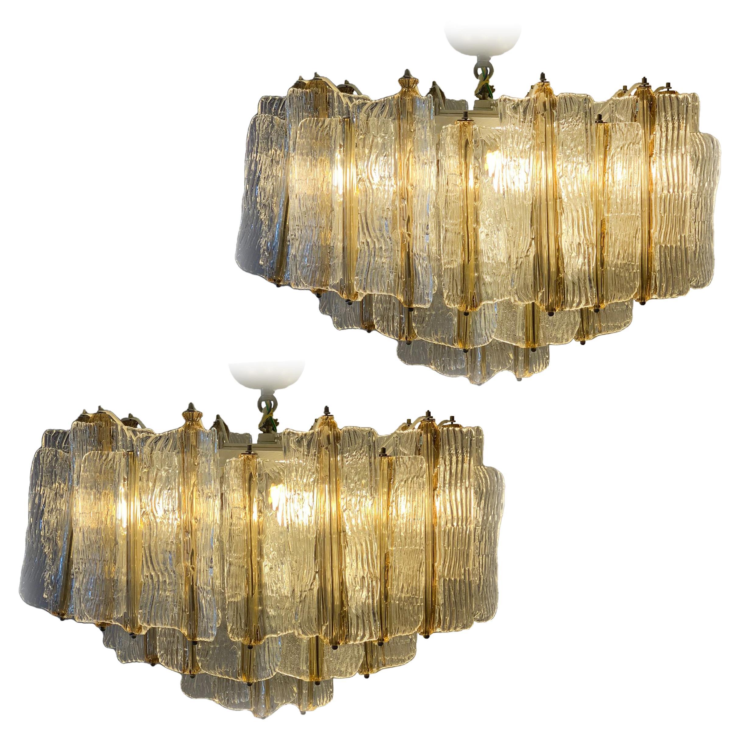 Prestigious Pair of Toni Zuccheri Chandeliers for Venini, Murano 1968 For Sale