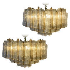 Prestigious Pair of Toni Zuccheri Chandeliers for Venini, Murano 1968