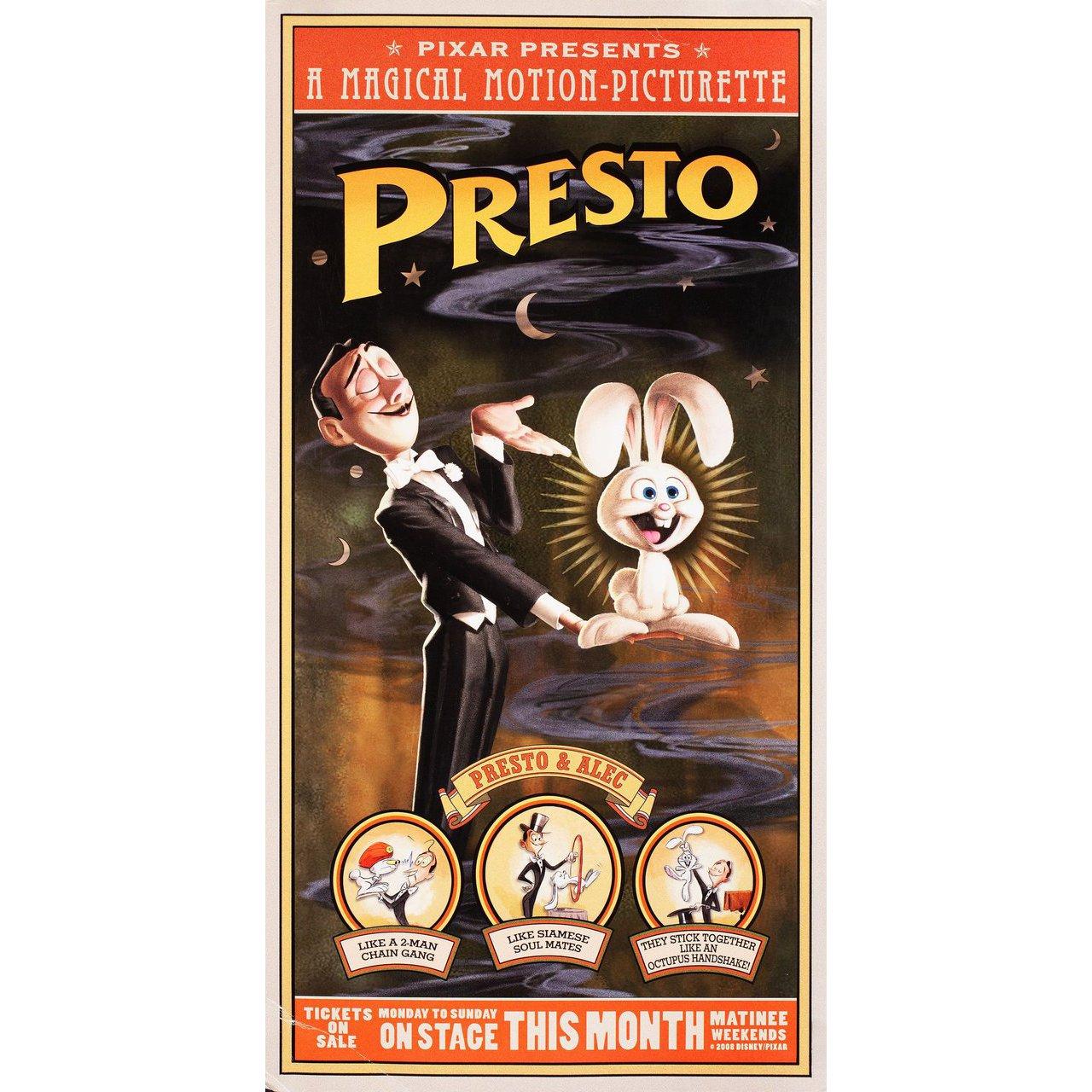 Original 2008 U.S. mini poster for the film Presto directed by Doug Sweetland with Doug Sweetland. Very Good-Fine condition, rolled. Please note: the size is stated in inches and the actual size can vary by an inch or more.