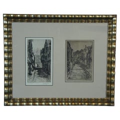 Antique Preston Cribb Cityscape Diptych Engravings Canterbury Cathedral New Inn 23"