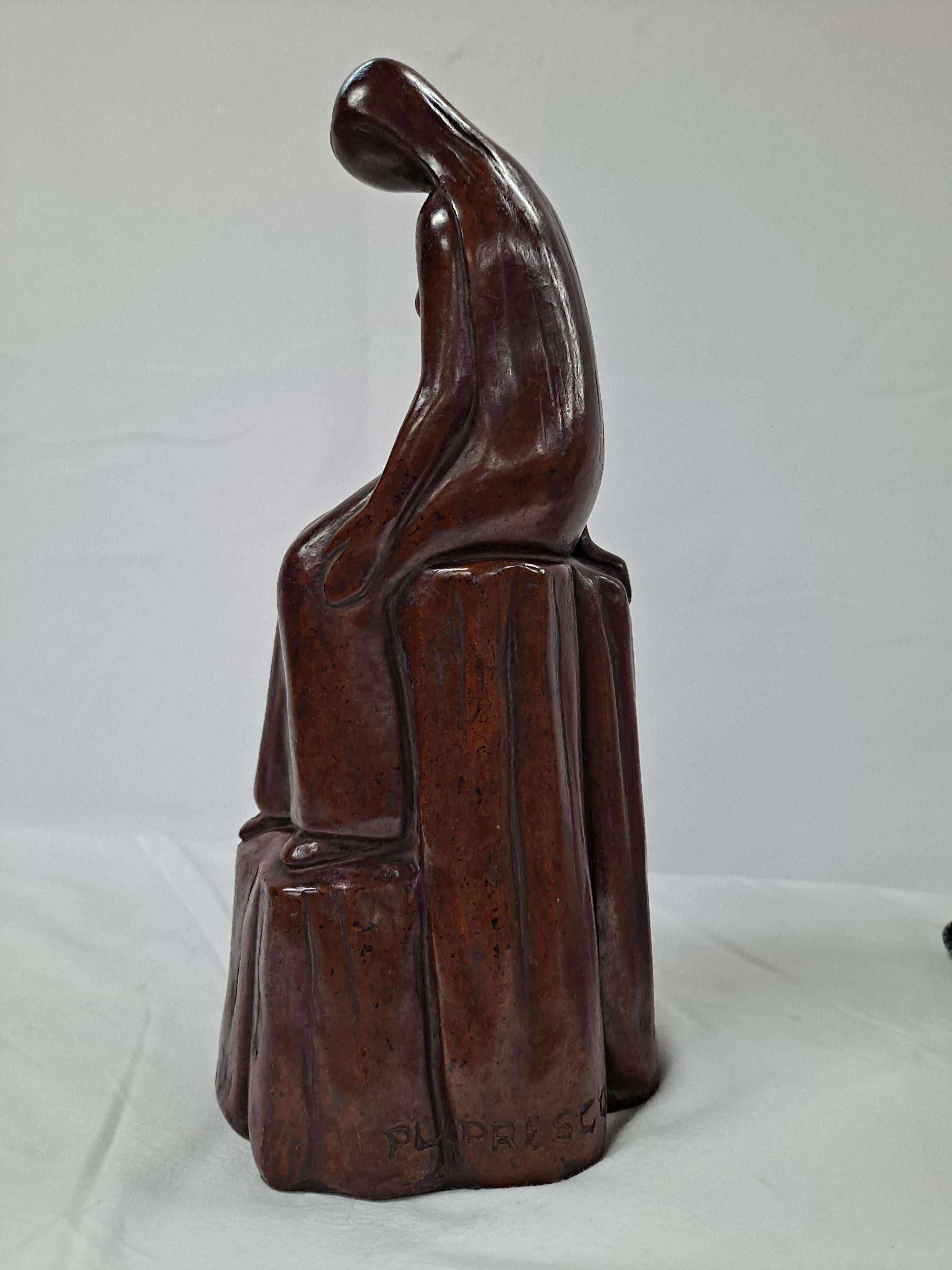 Modern Preston L Prescott (1898-1988, American) Stone Sculpture of Seated Young Woman For Sale