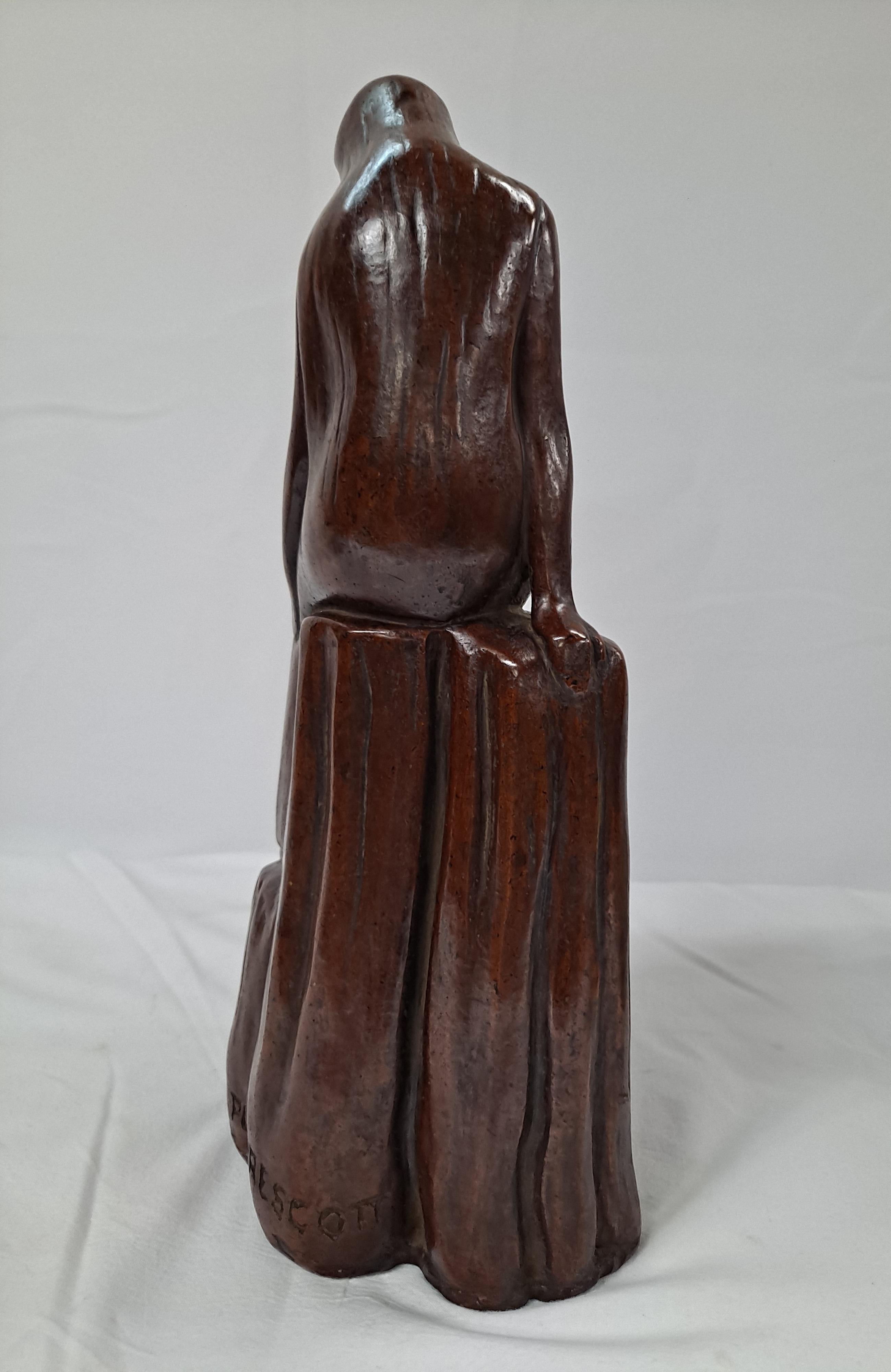 Preston L Prescott (1898-1988, American) Stone Sculpture of Seated Young Woman In Good Condition For Sale In San Francisco, CA